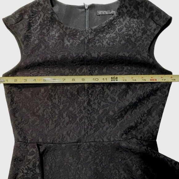 ZARA Basic Black Jacquard Pencil Sheath Dress Women Medium Peplum Cocktail Party - Picture 9 of 12